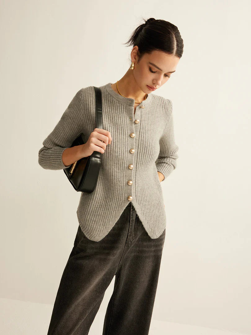 Button Down Striped Gray Cardigan