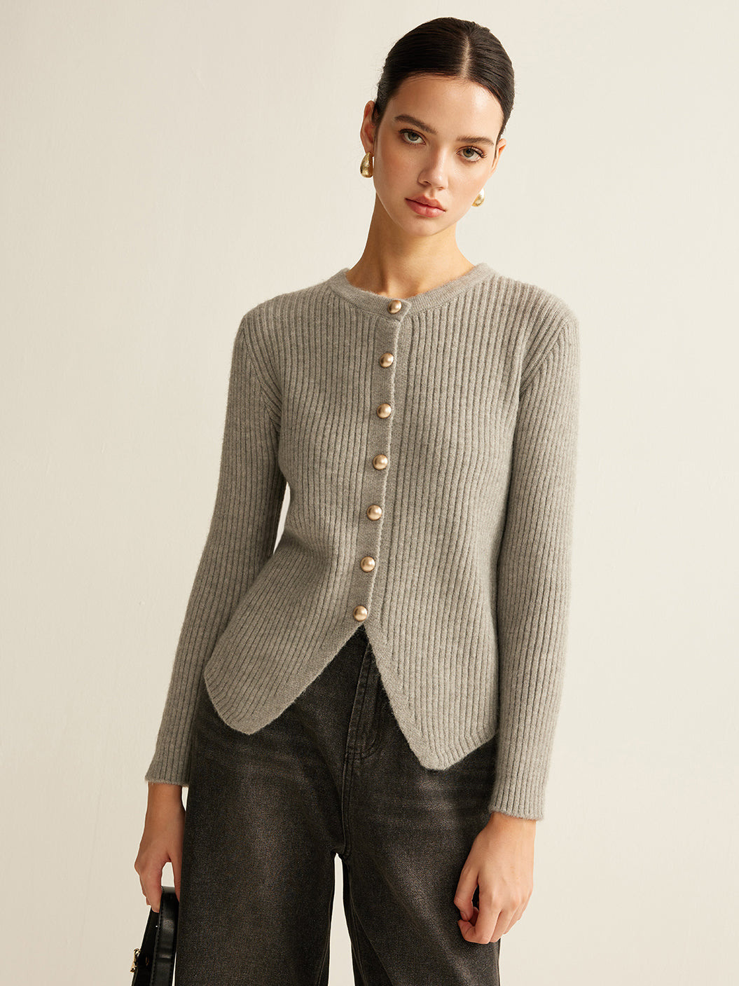 Striped Knitted Cardigan With Gold Buttons