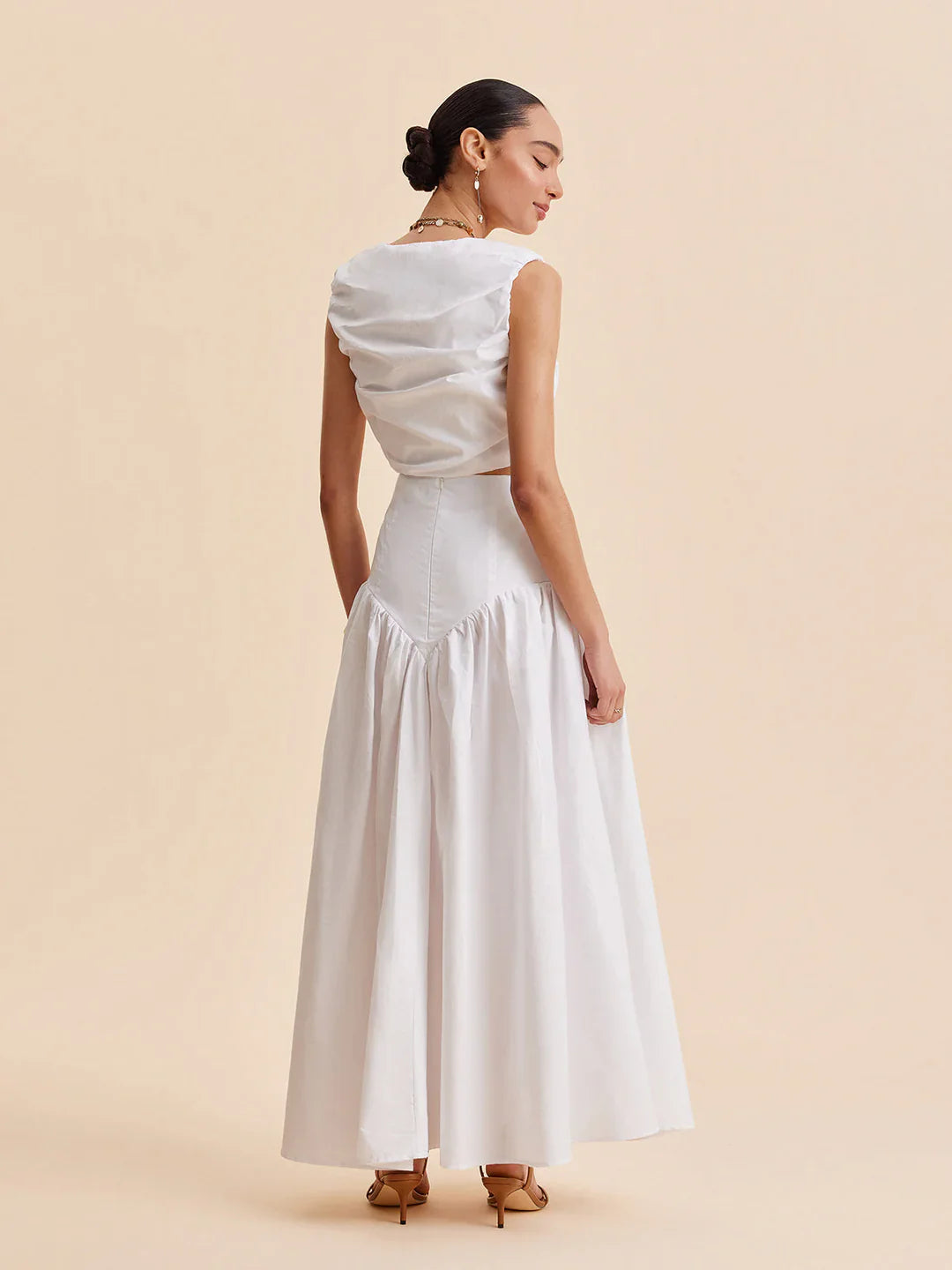 Chic Pleated Crop Top and Chic Buttoned Skirt Set