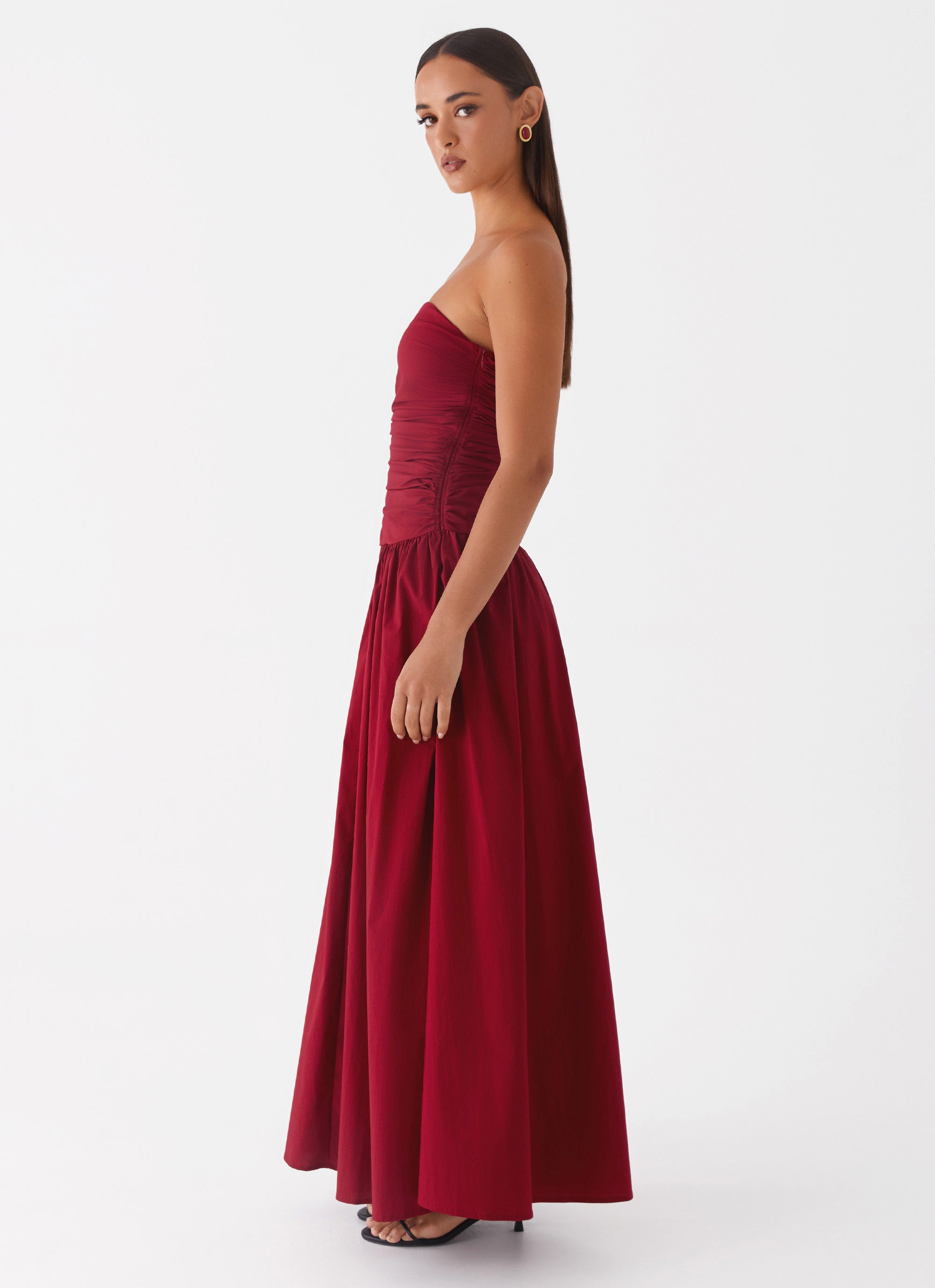 Off-shoulder Dark Red Maxi Dress