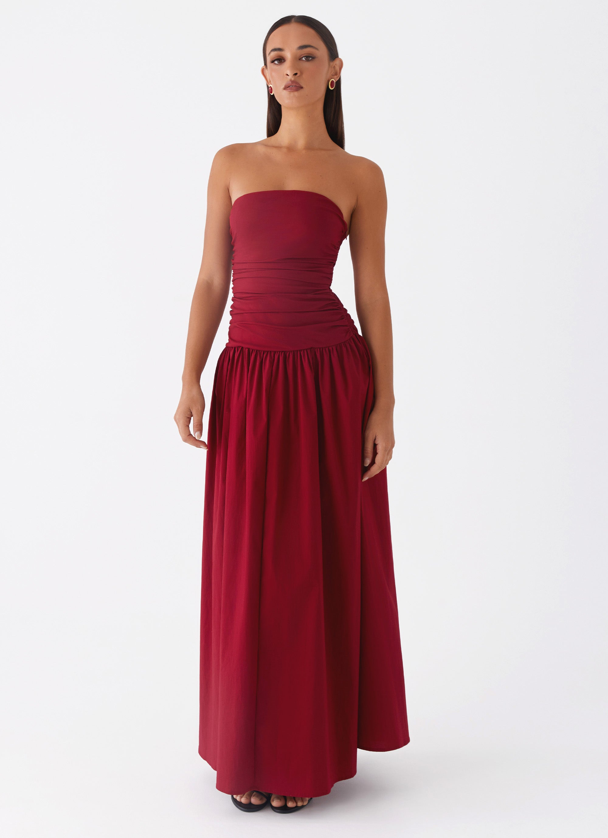 Off-shoulder Dark Red Maxi Dress