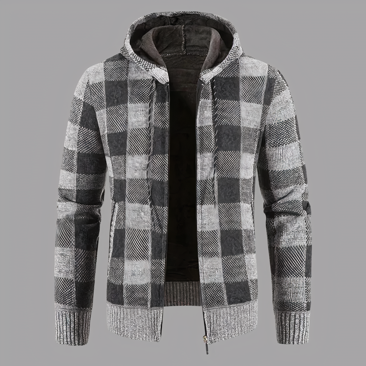 Checked sweater with hood