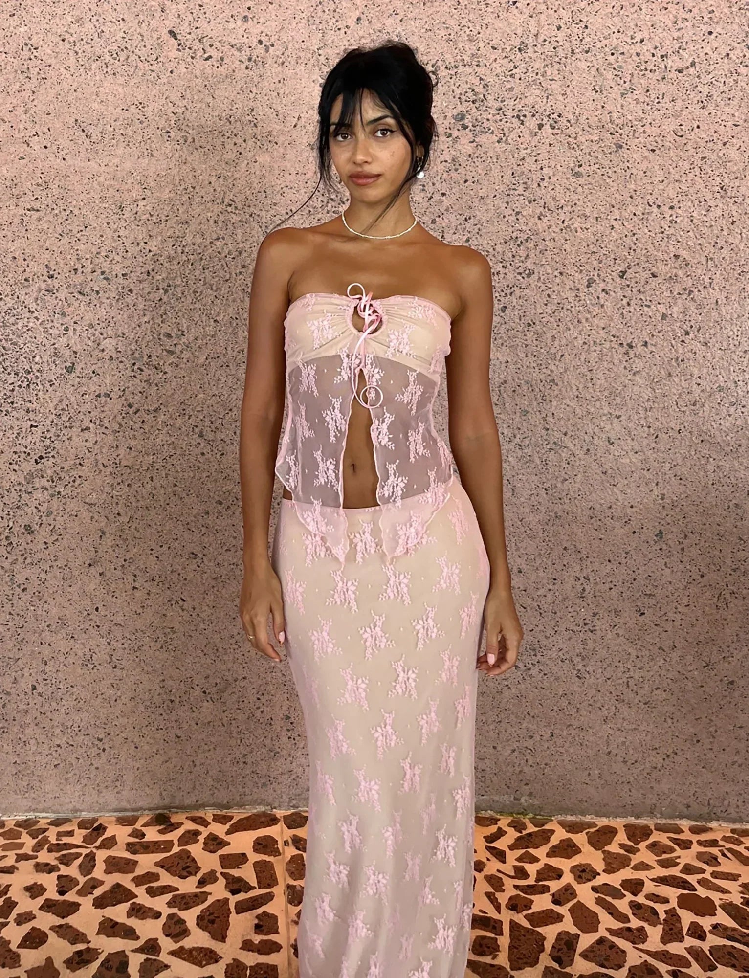 Elegant translucent top with skirt