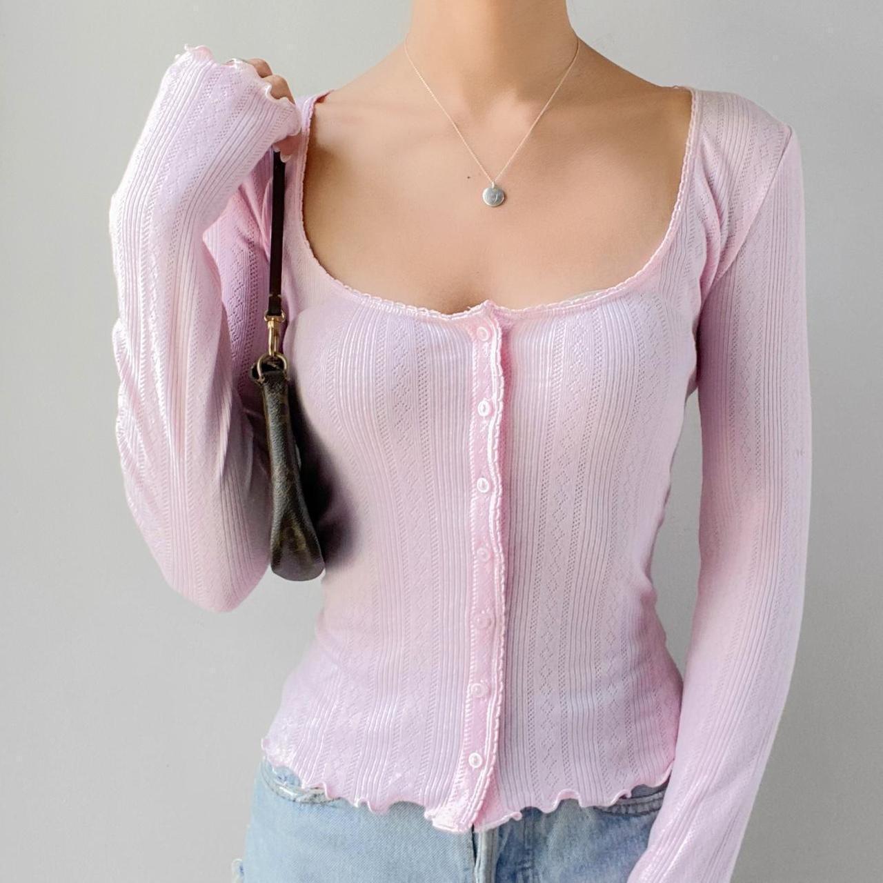 Casual Square Collar Pink Top