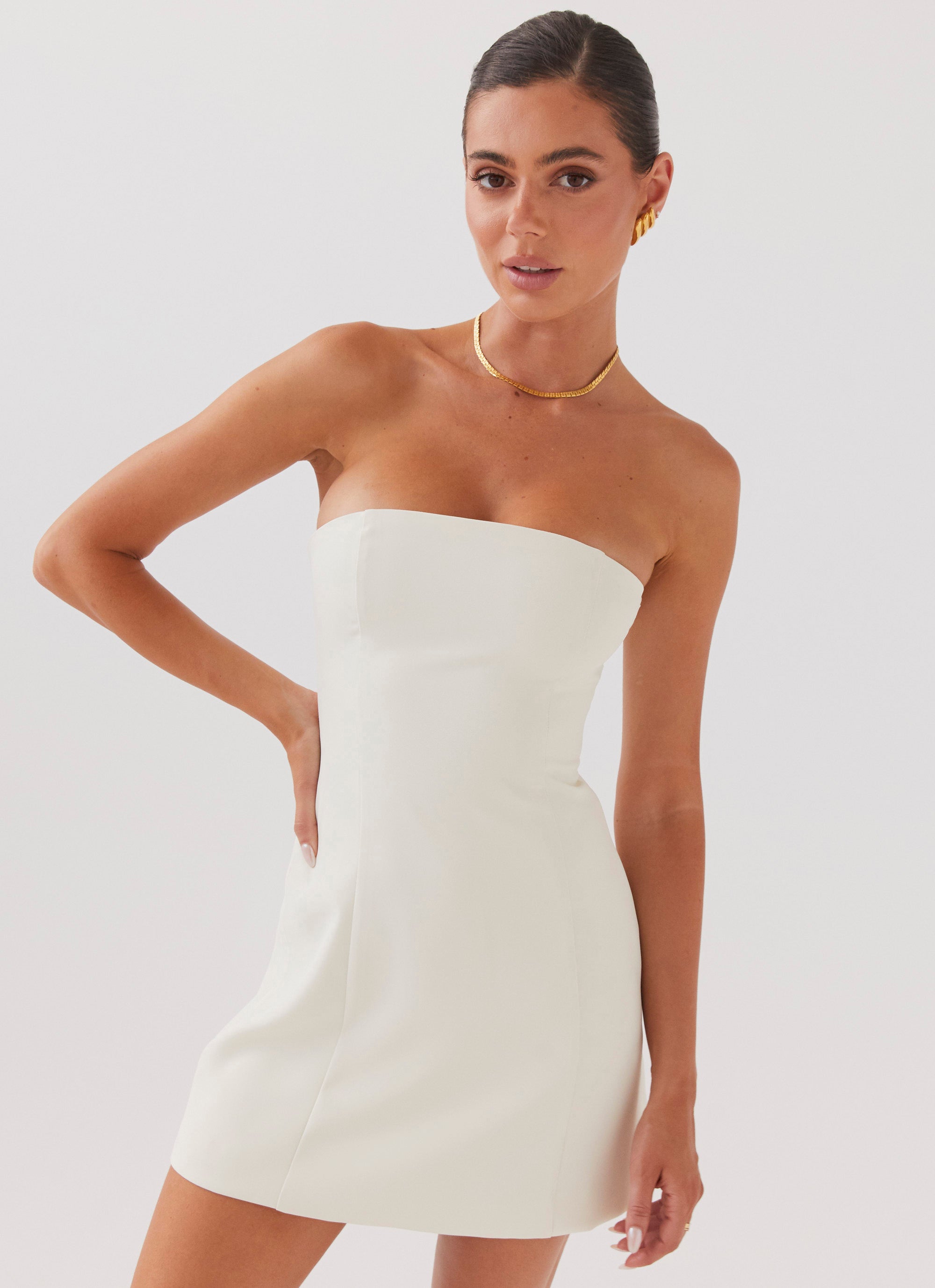 Ivory White Strapless Mini Dress