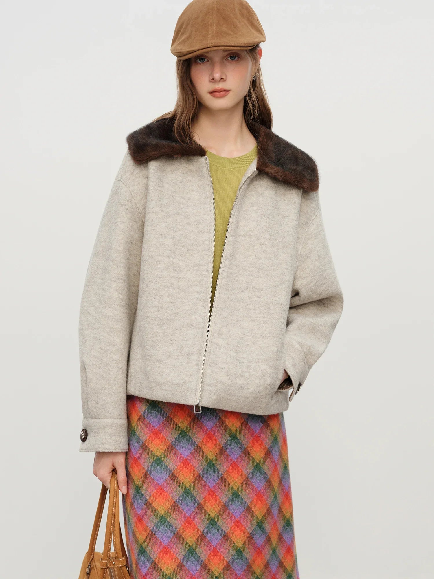 Wool-Blend Jacket With Fur Collar