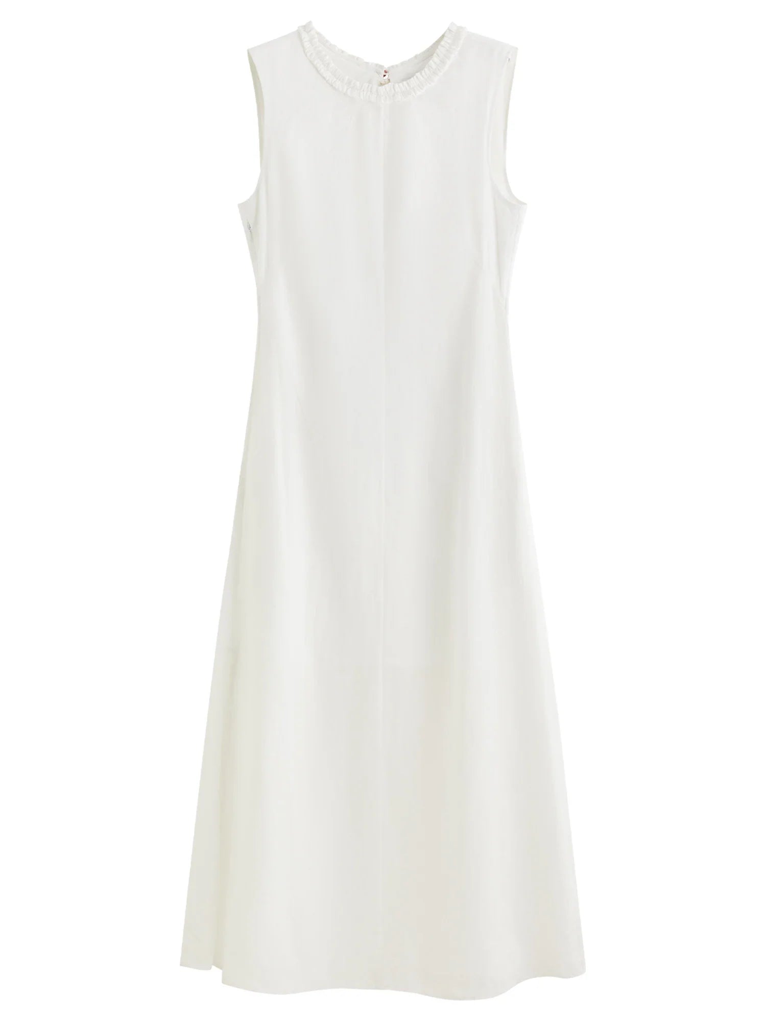 Linen Round Neck Sleeveless White Dress
