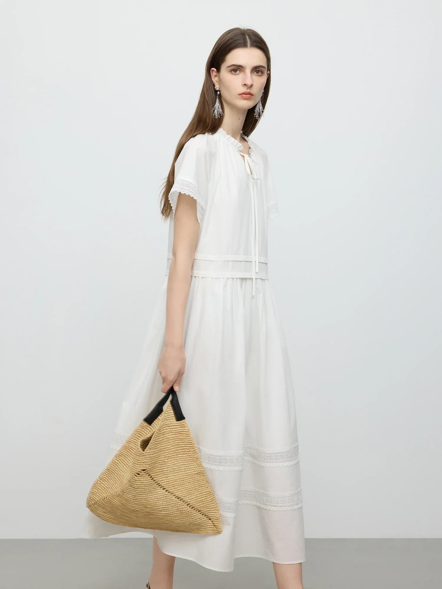 Lace Patchwork Short-sleeved Maxi Dress