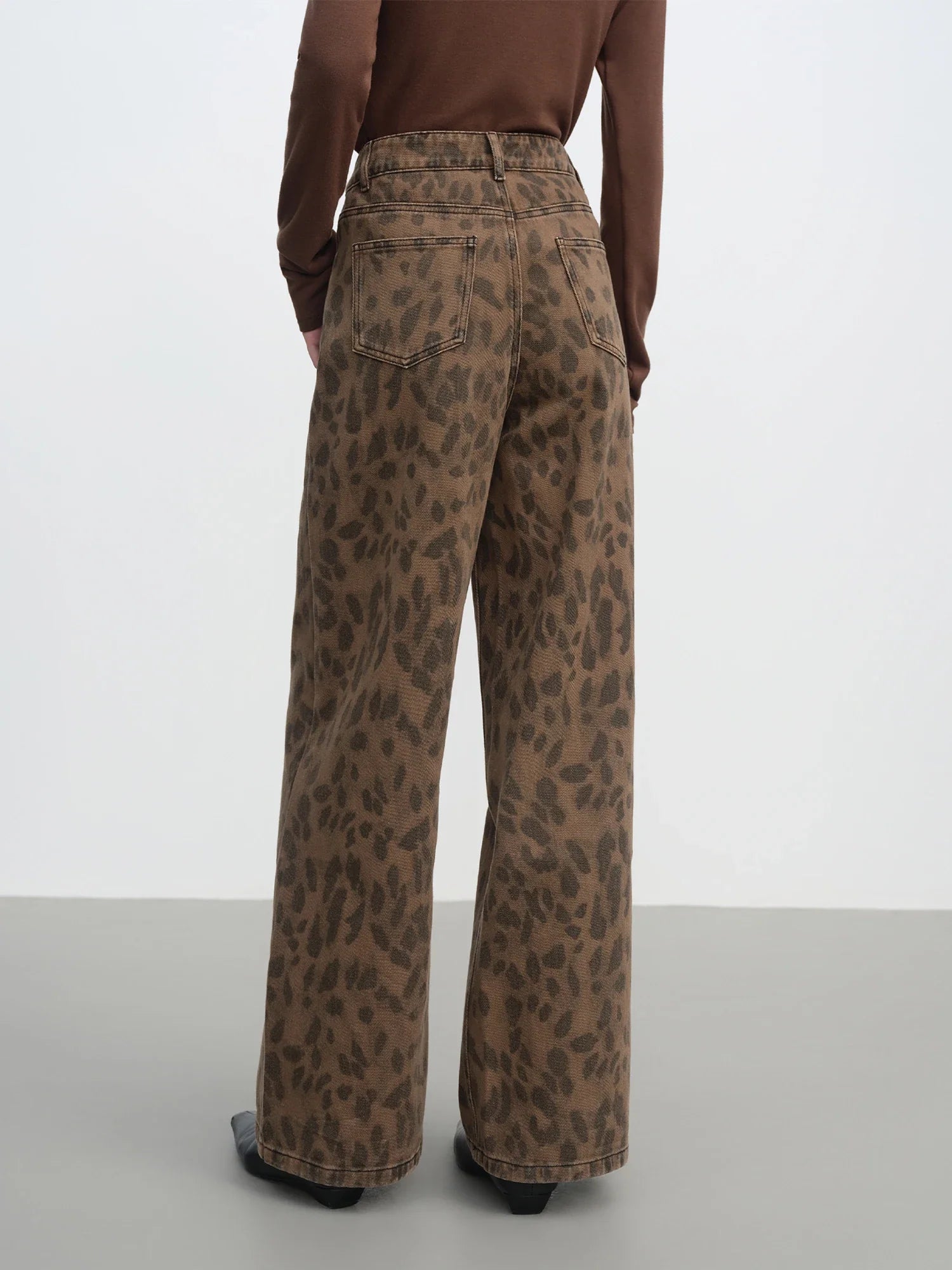 Washed Denim Leopard Pants