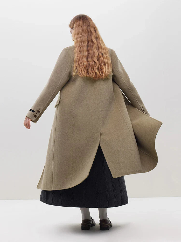 Long Notched Collar Woolen Coat