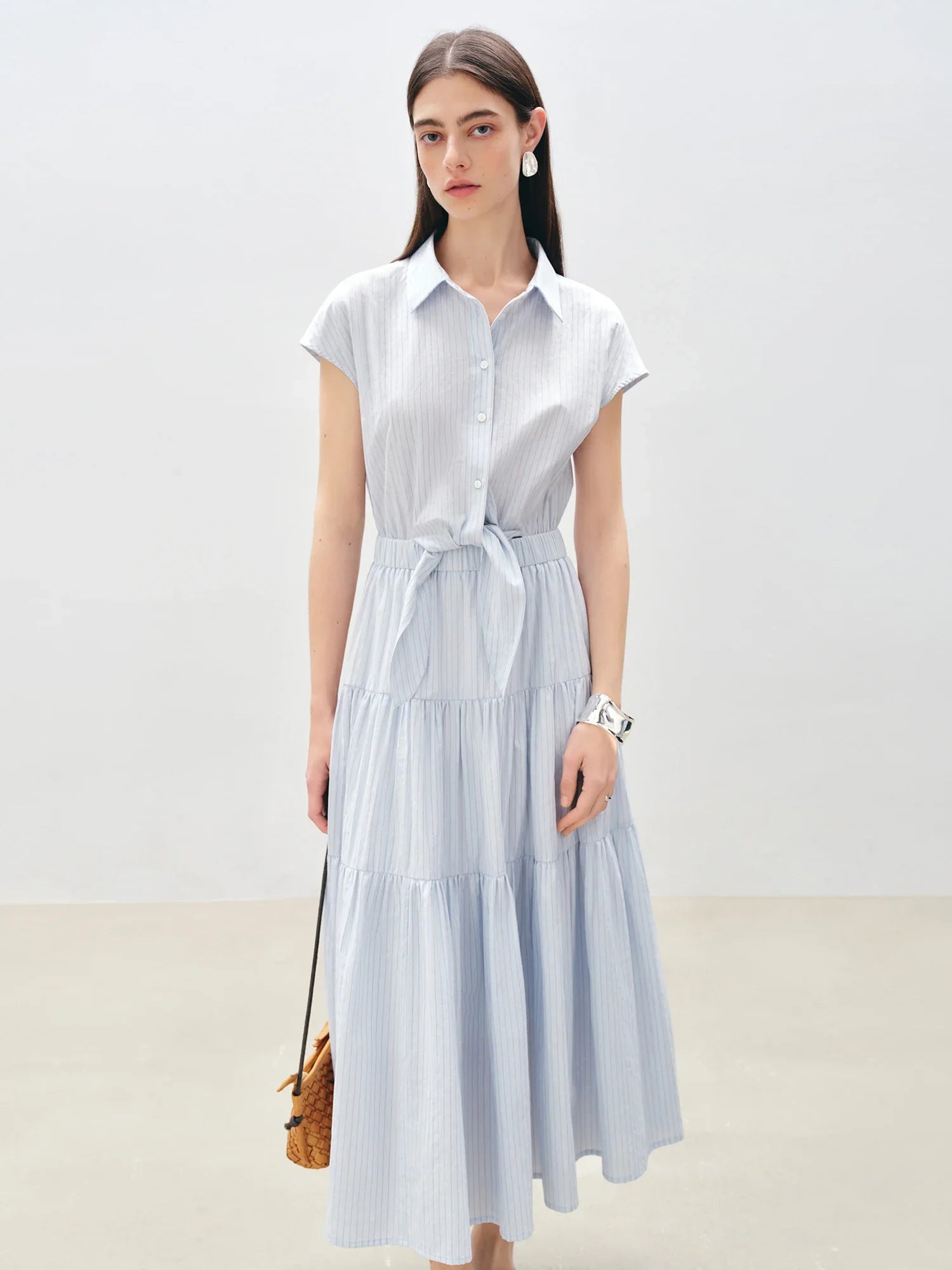 Sleeveless Blue White Stripe Midi Dress