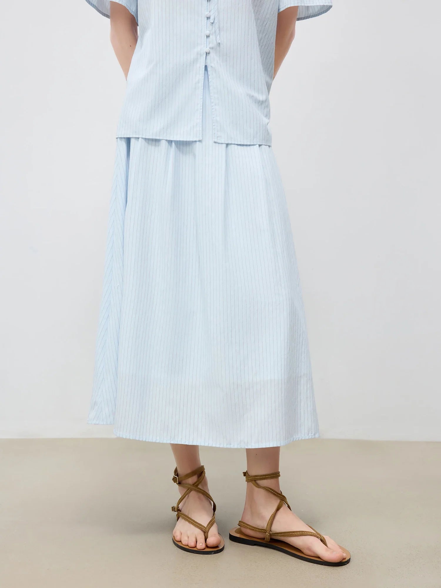 Tailored Stripe Light blue Shirt & Midi Skirt