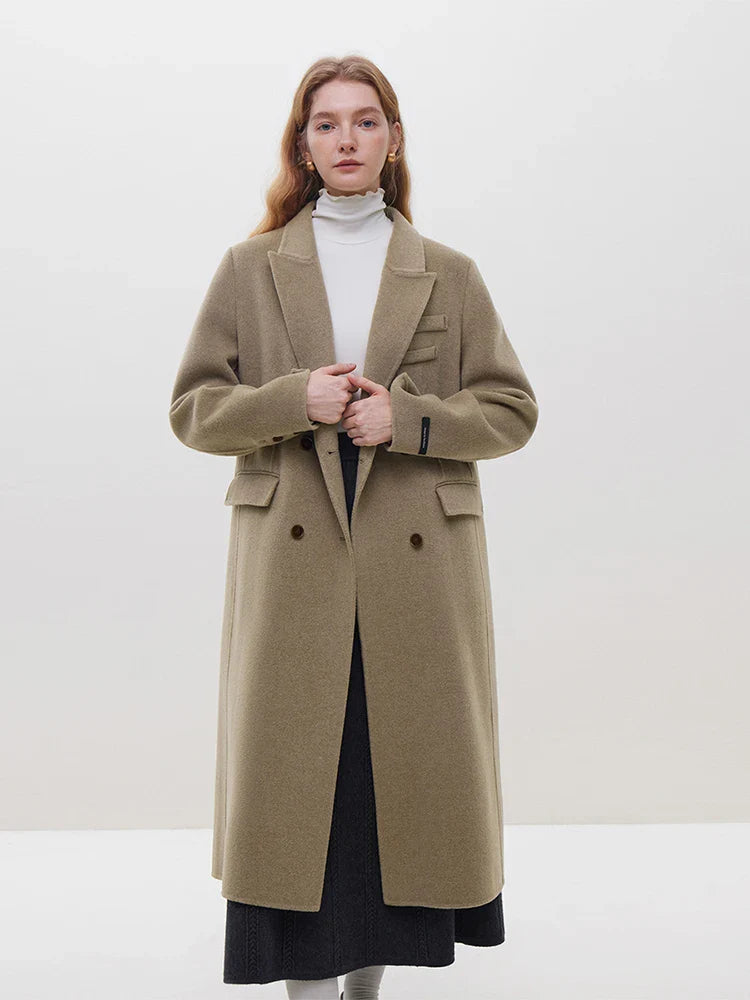 Long Notched Collar Woolen Coat
