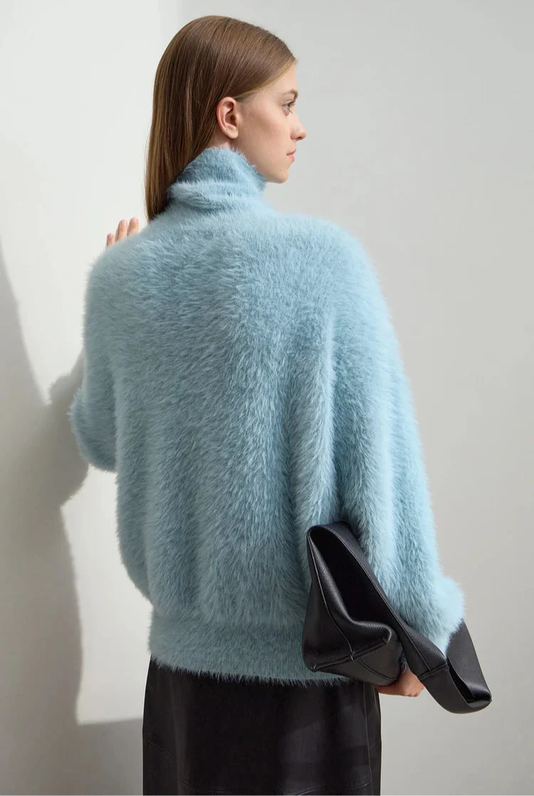 Turtleneck Zipper Mink Sweater