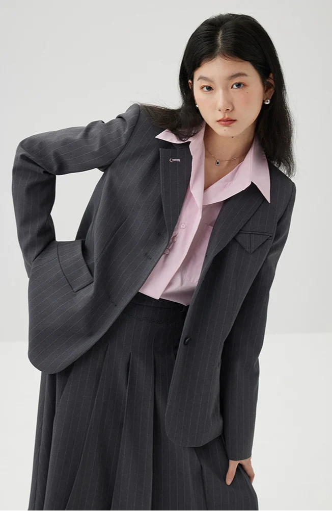 Striped Blazer and Skirt Suit