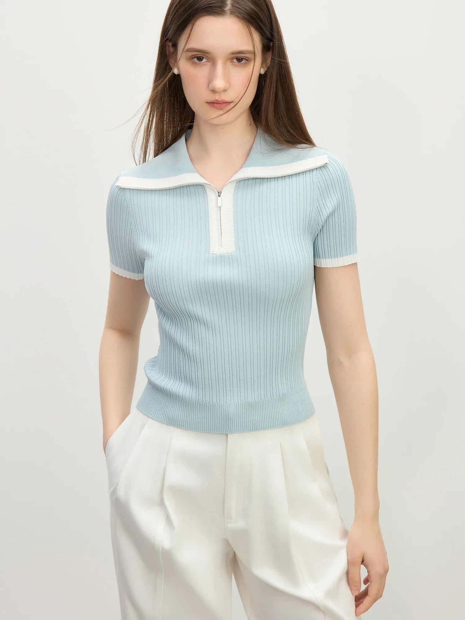 Short-sleeved Knitted Stripe T-shirt