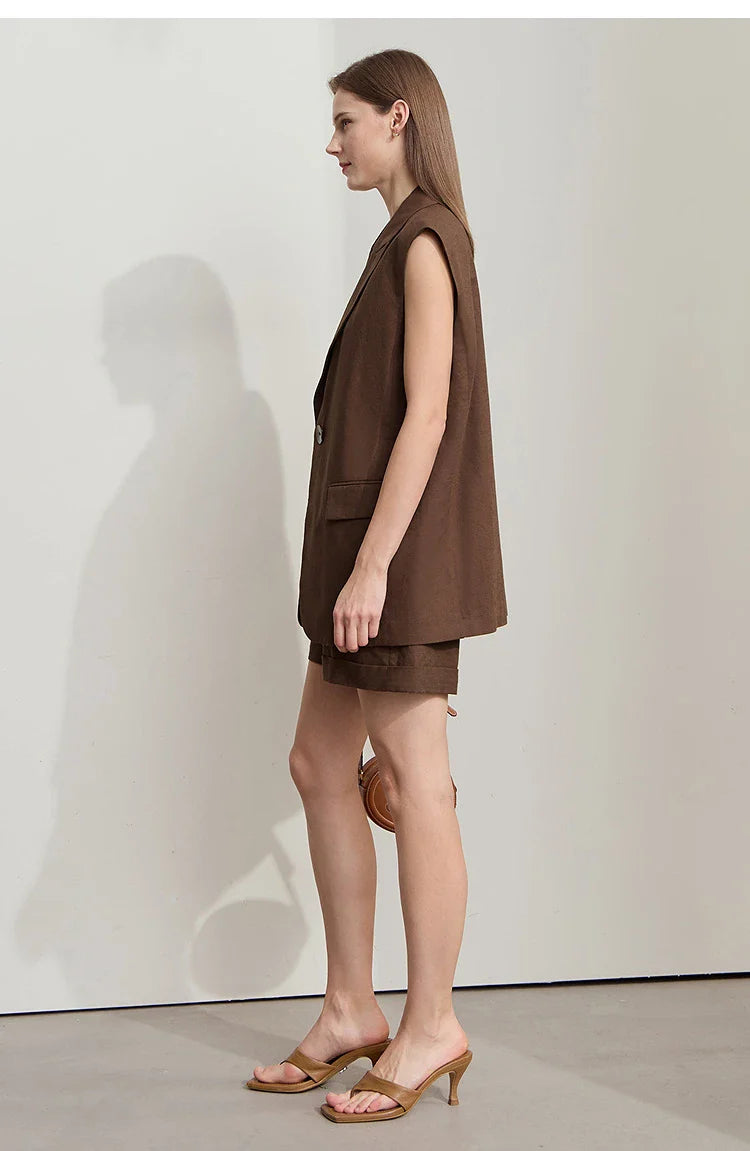 Cotton Linen Loose Vest and Shorts Set