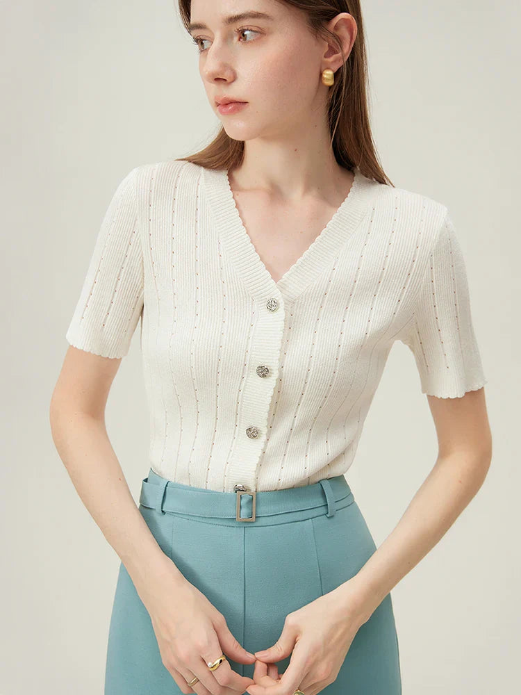 Silk Knitted Versatile Classic Beige Cardigan