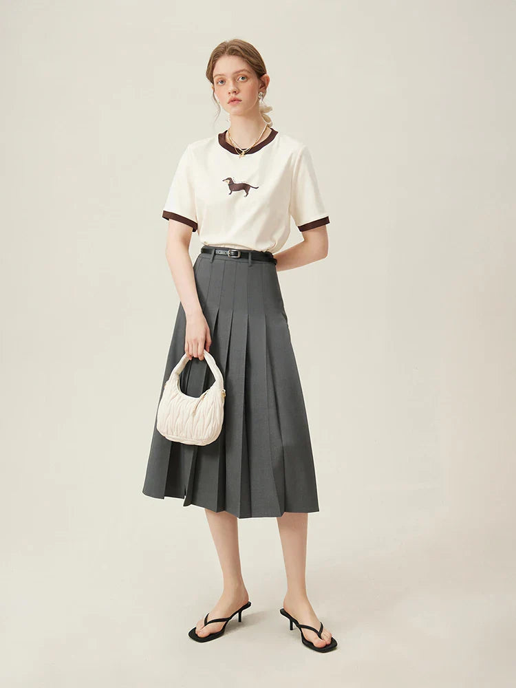 Elegant Mid Length Striped Skirt