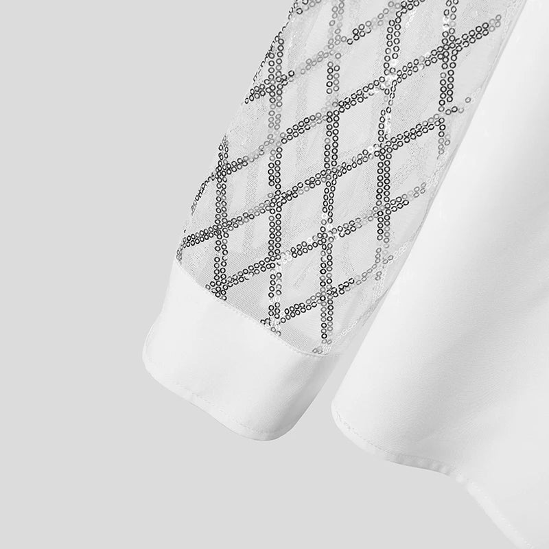 Mesh Patchwork Sequins Shiny Shirt