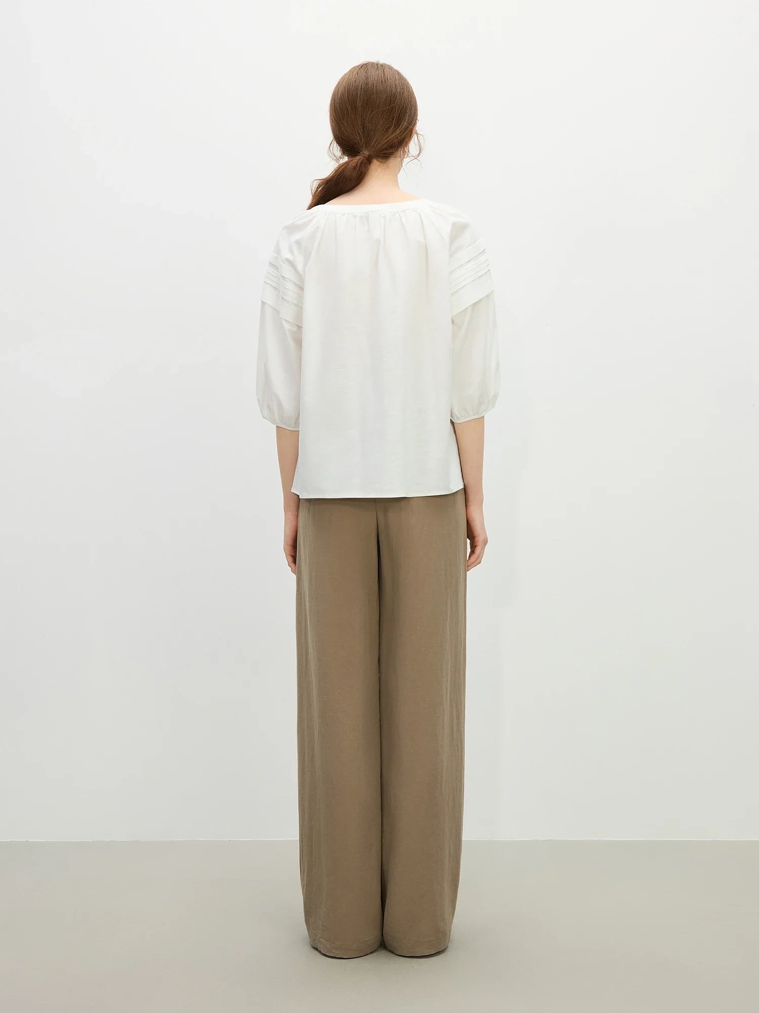 Linen-Blend Short Sleeve Blouse