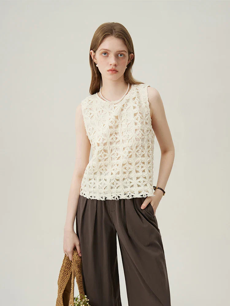 Three-dimensional Flower Embroidery Hollow Top