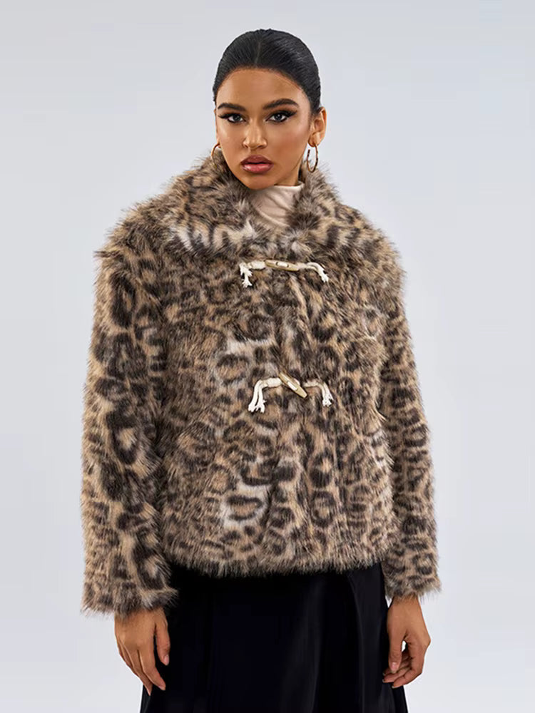 Leopard Toggle Fur Jacket