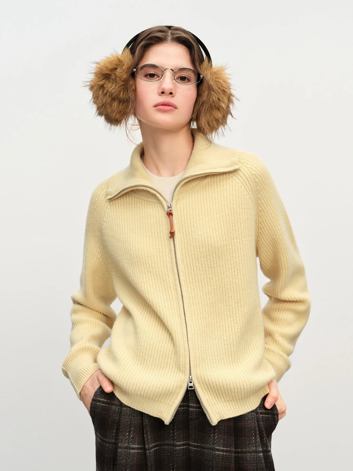 Loose Fit Wool Blend Knit Zipper Sweater