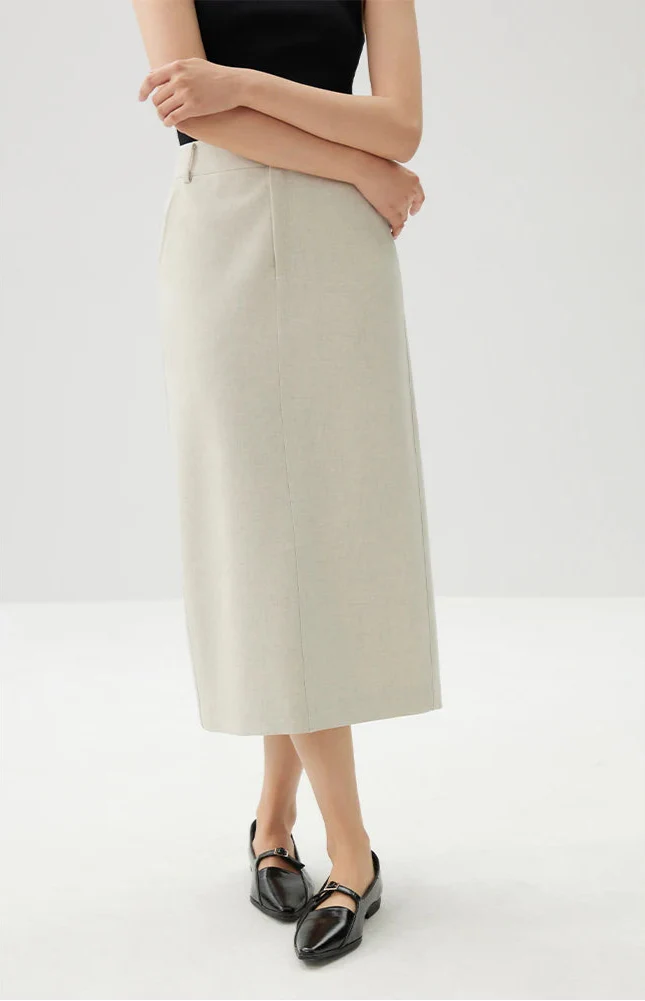 Polo Neck Beige Blazer and Skirt Suit