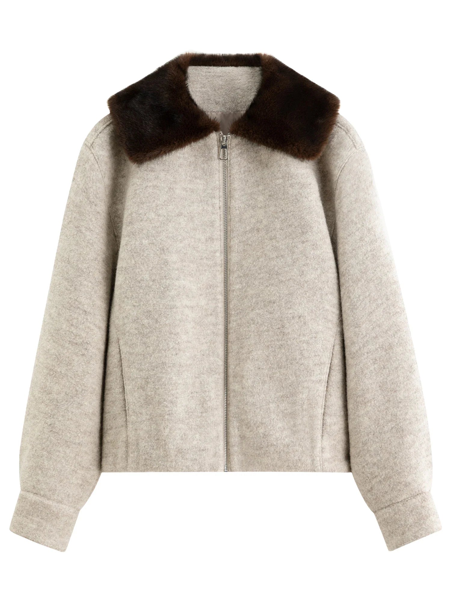 Wool-Blend Jacket With Fur Collar