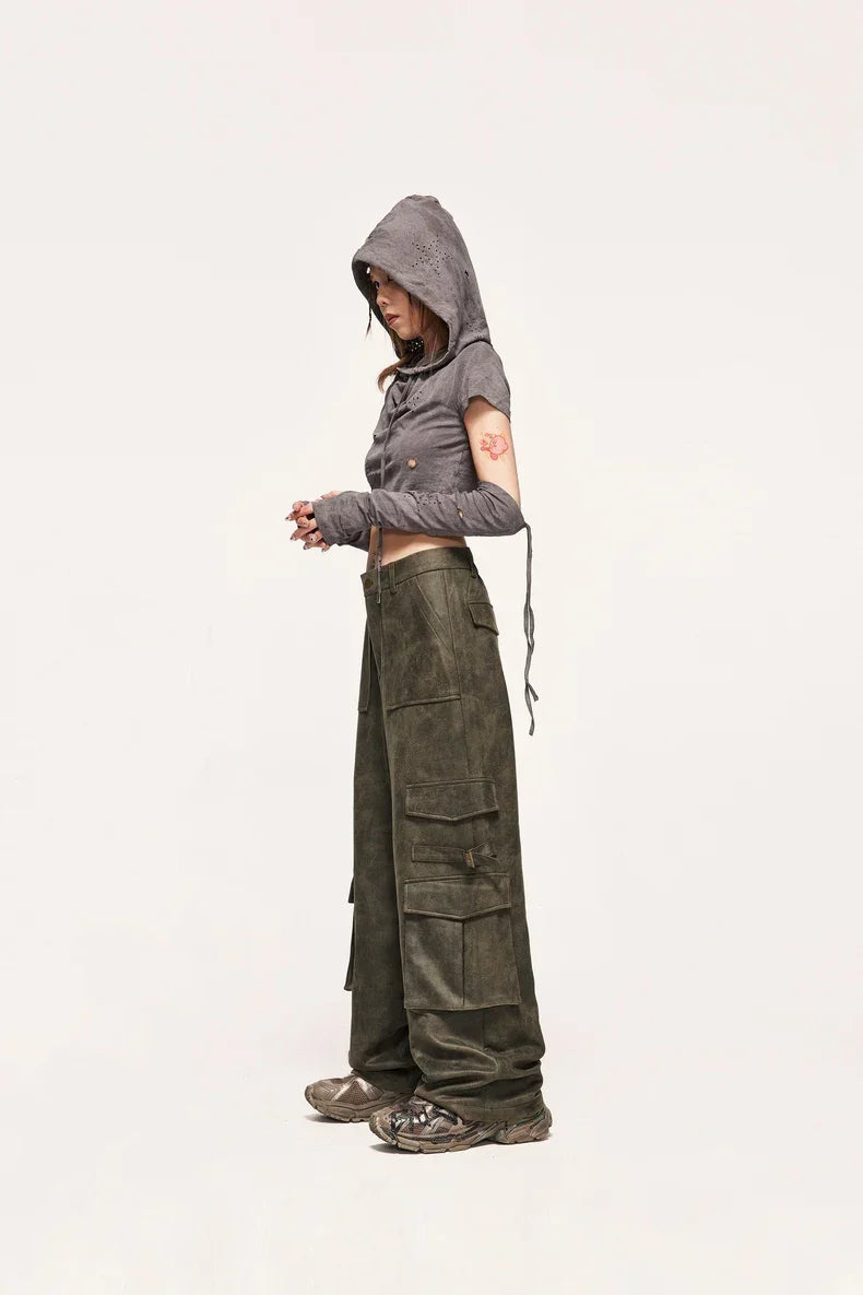 Vintage Distressed Suede Cargo Pants