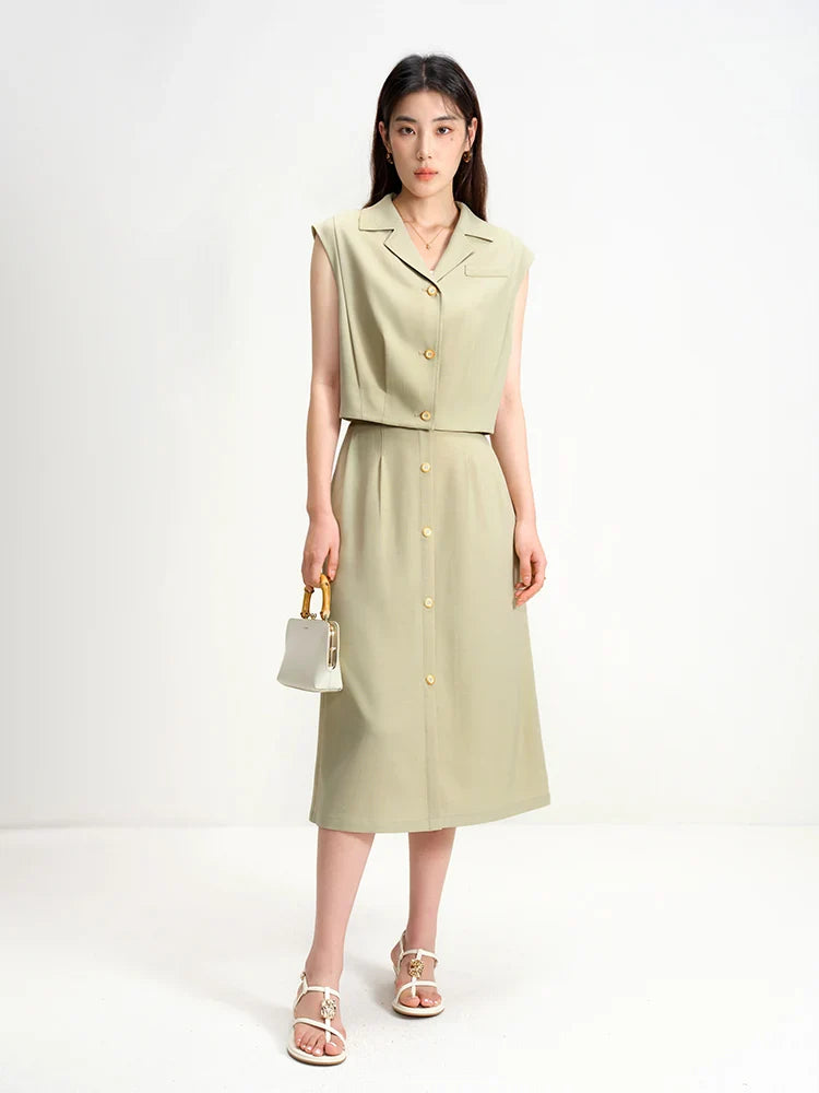 Vintage Commuter Summer Sleeveless Vest and Skirt Set