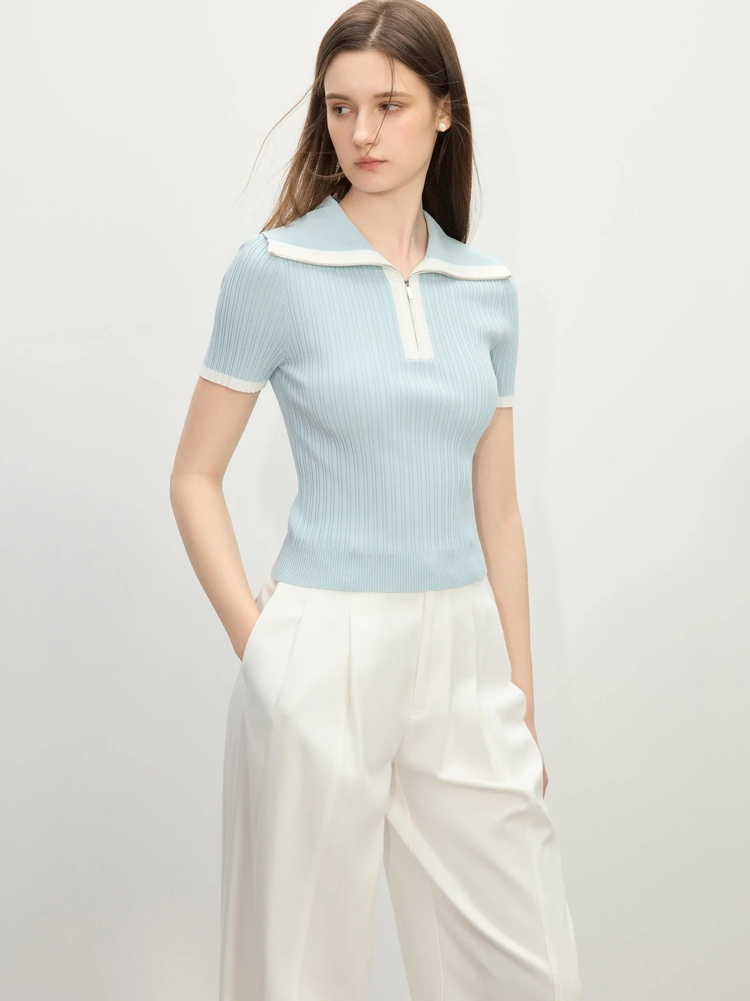 Short-sleeved Knitted Stripe T-shirt