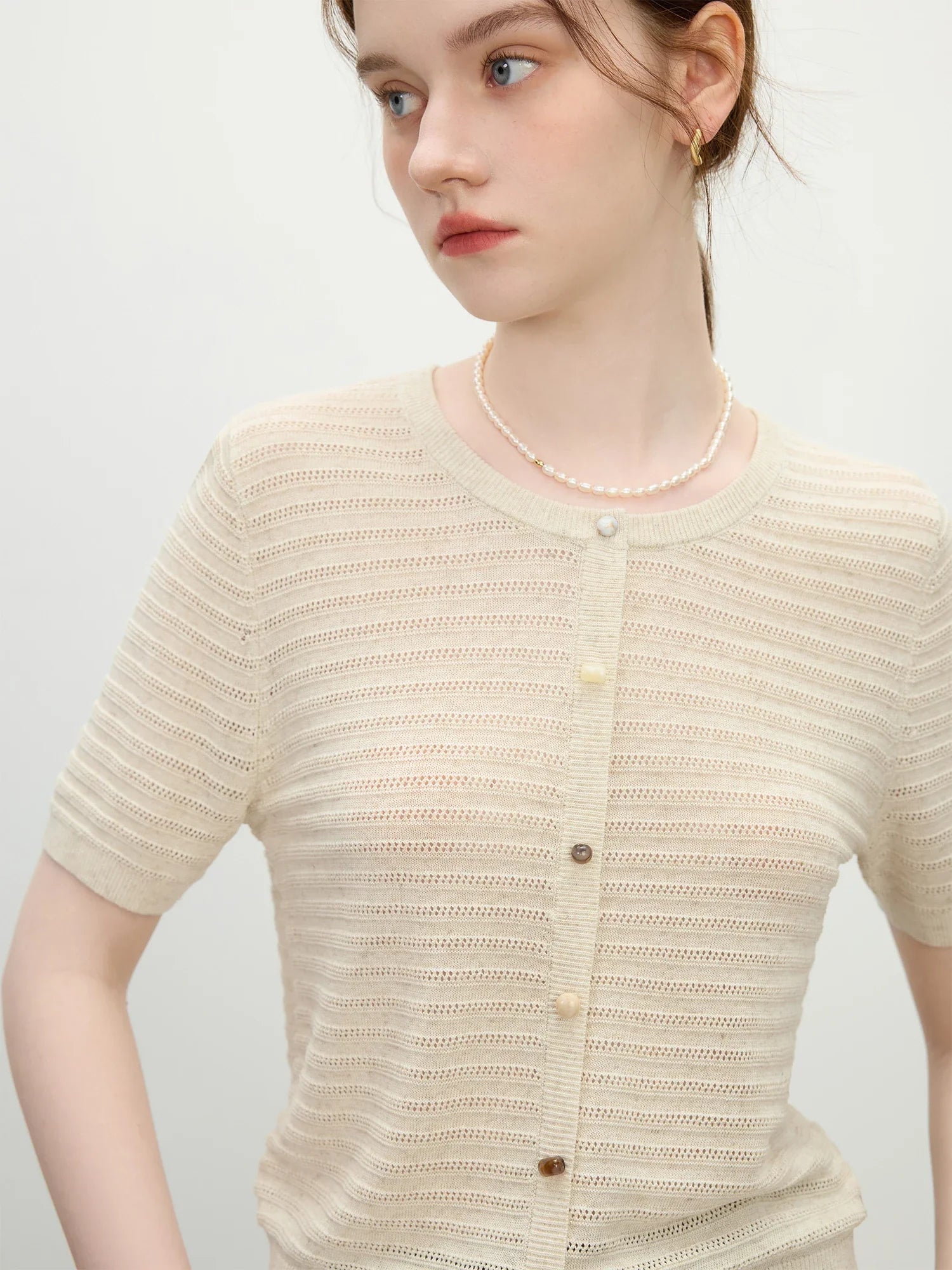 Beige Crochet Knit Top