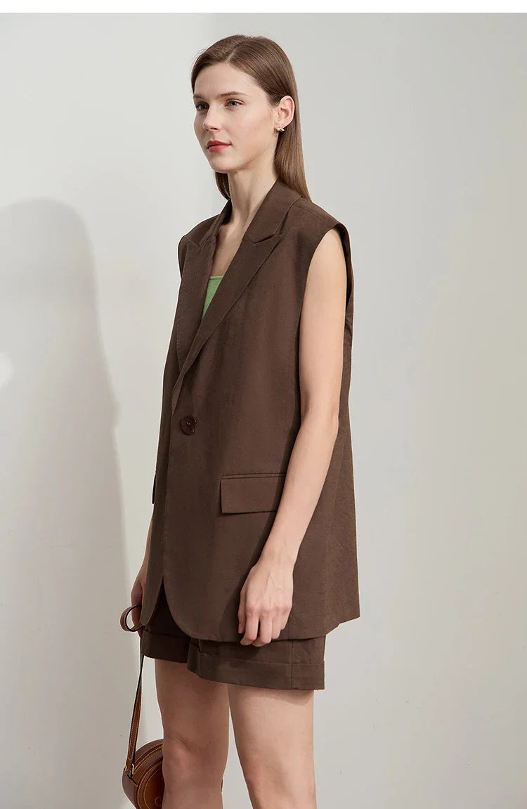 Cotton Linen Loose Vest and Shorts Set