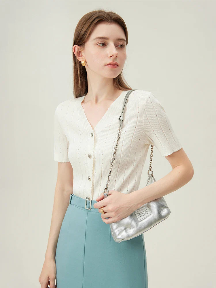 Silk Knitted Versatile Classic Beige Cardigan