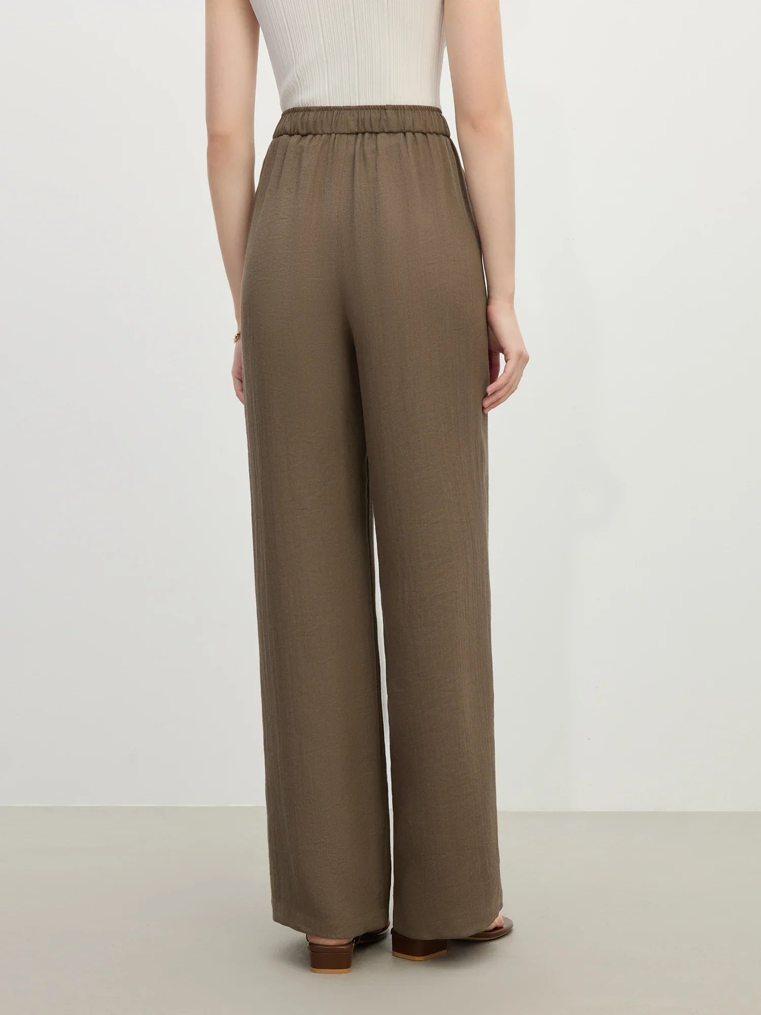 Linen Straight Elastic HIgh Waist Casual Pants