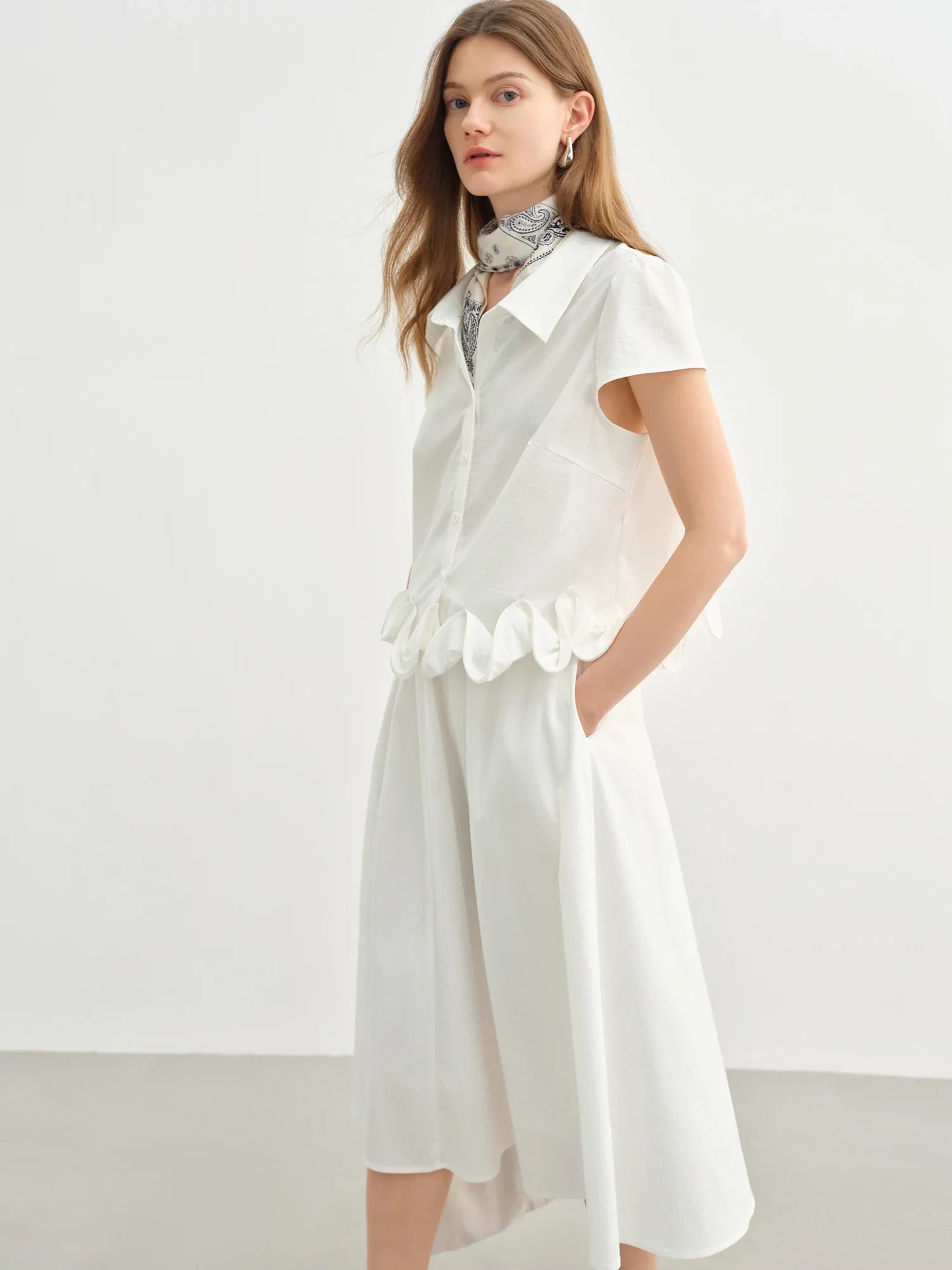 Ruffled Elegant White Top and Skirt Set
