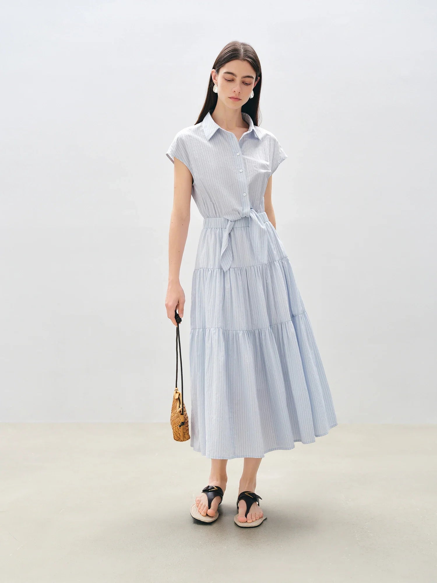Sleeveless Blue White Stripe Midi Dress