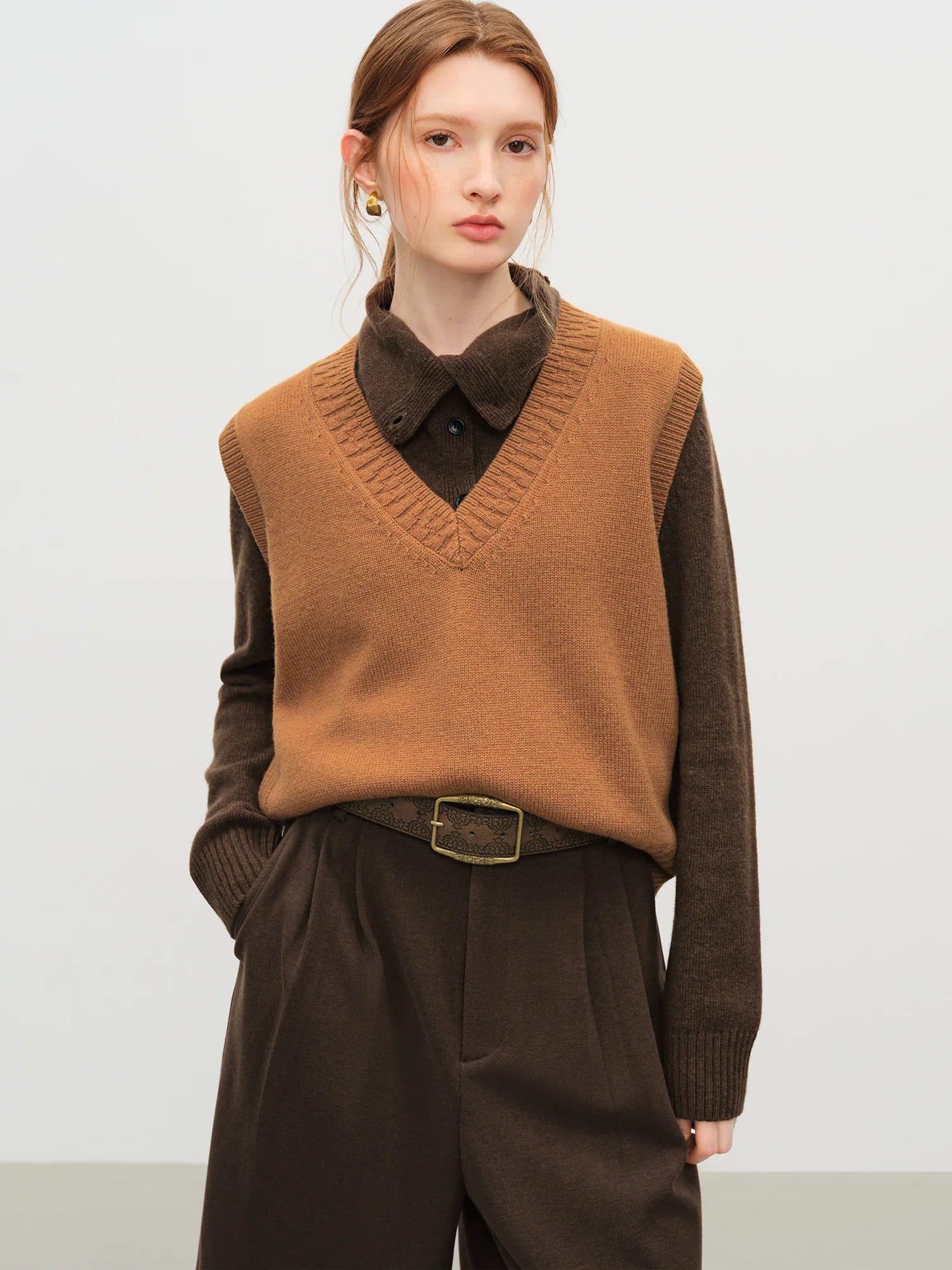 Sleeveless V-neck Wool Vest