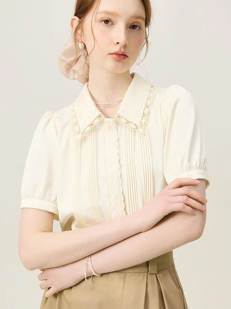 Cool Fiber Versatile Embroidery Beige Top