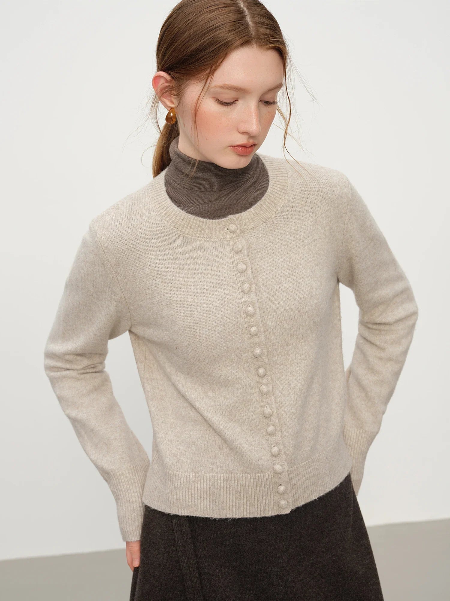 Blend Knit Cardigan With Wool Buttons
