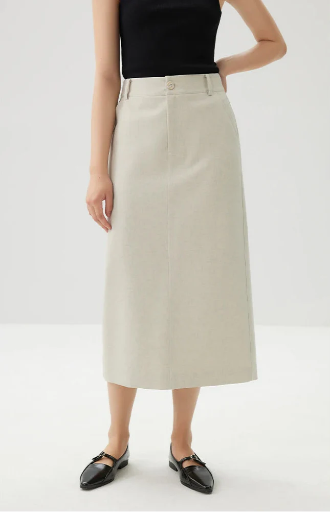 Polo Neck Beige Blazer and Skirt Suit