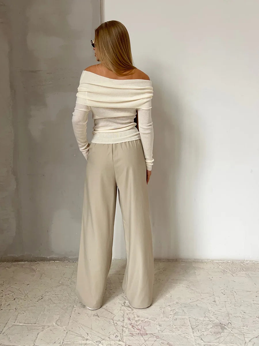 Cashmere sweater with bare shoulders