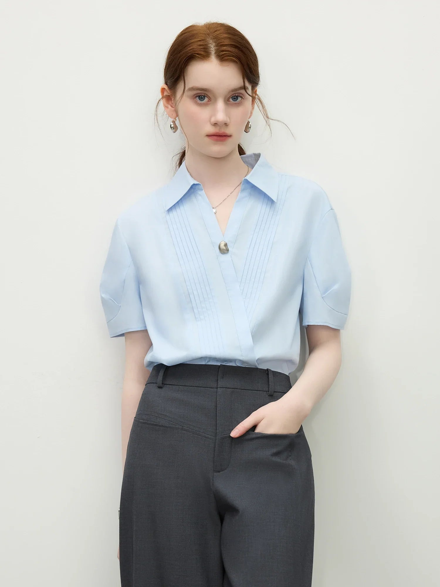 Stripe texture Blue Short-Sleeved Shirt