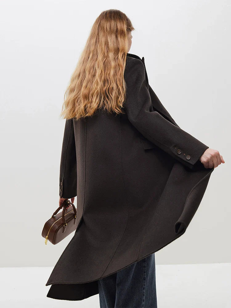 Long Notched Collar Woolen Coat