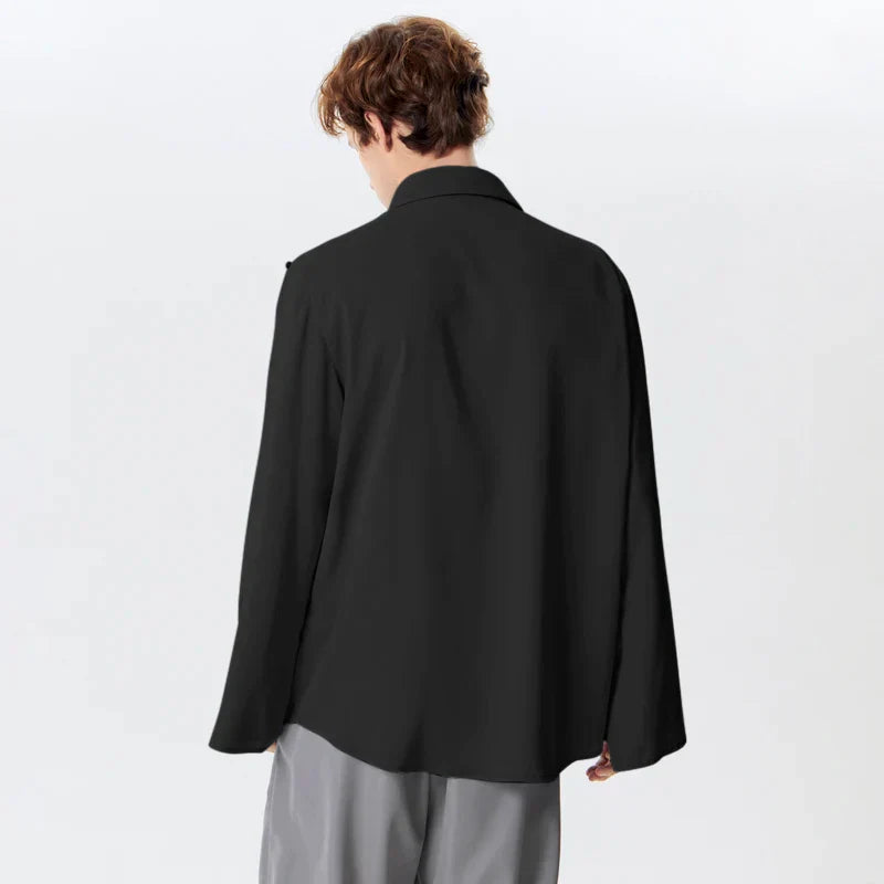 Lapel Split Long Sleeve Button loose shirt