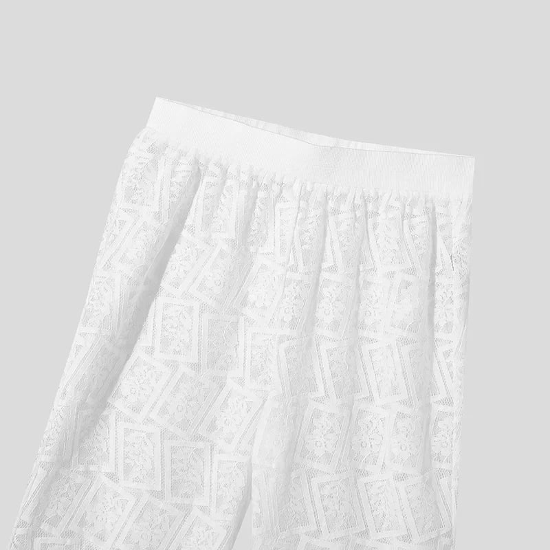 Lace Mesh Transparent Lapel Long Sleeve Shirt & Pants