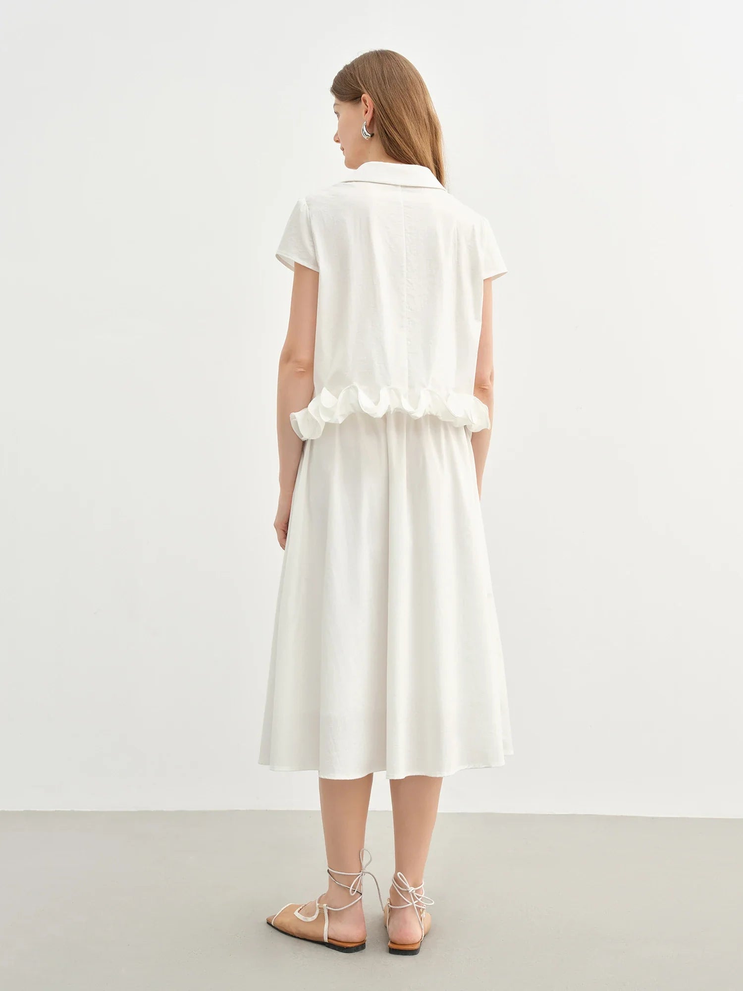 Ruffled Elegant White Top and Skirt Set