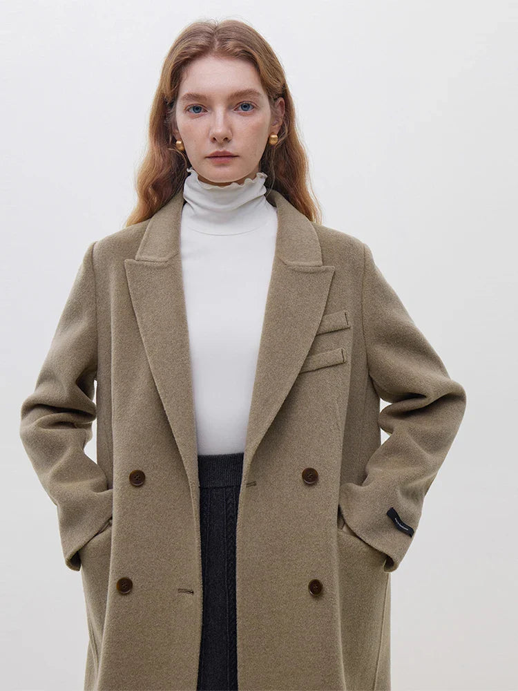 Long Notched Collar Woolen Coat